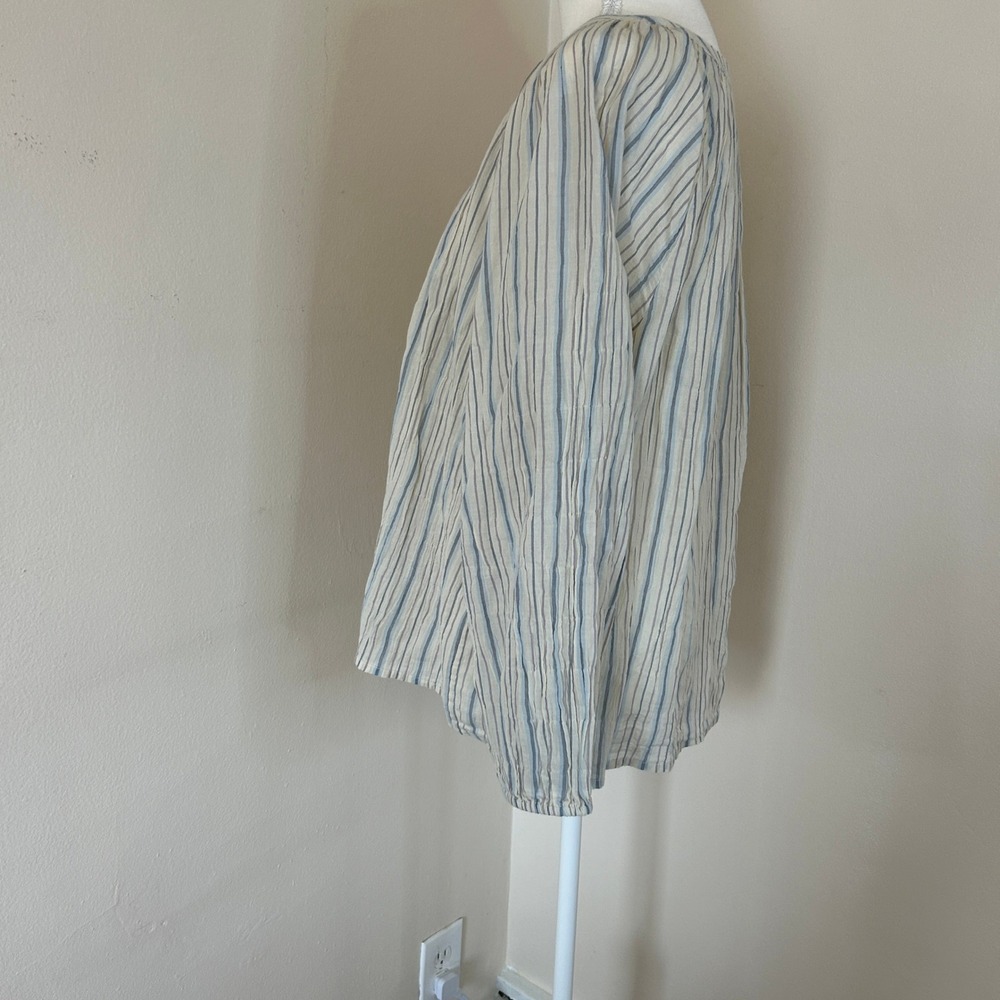 Lucky Brand Cotton Cream Striped Crinkle Gauze Button Down Top XL - Picture 10 of 10